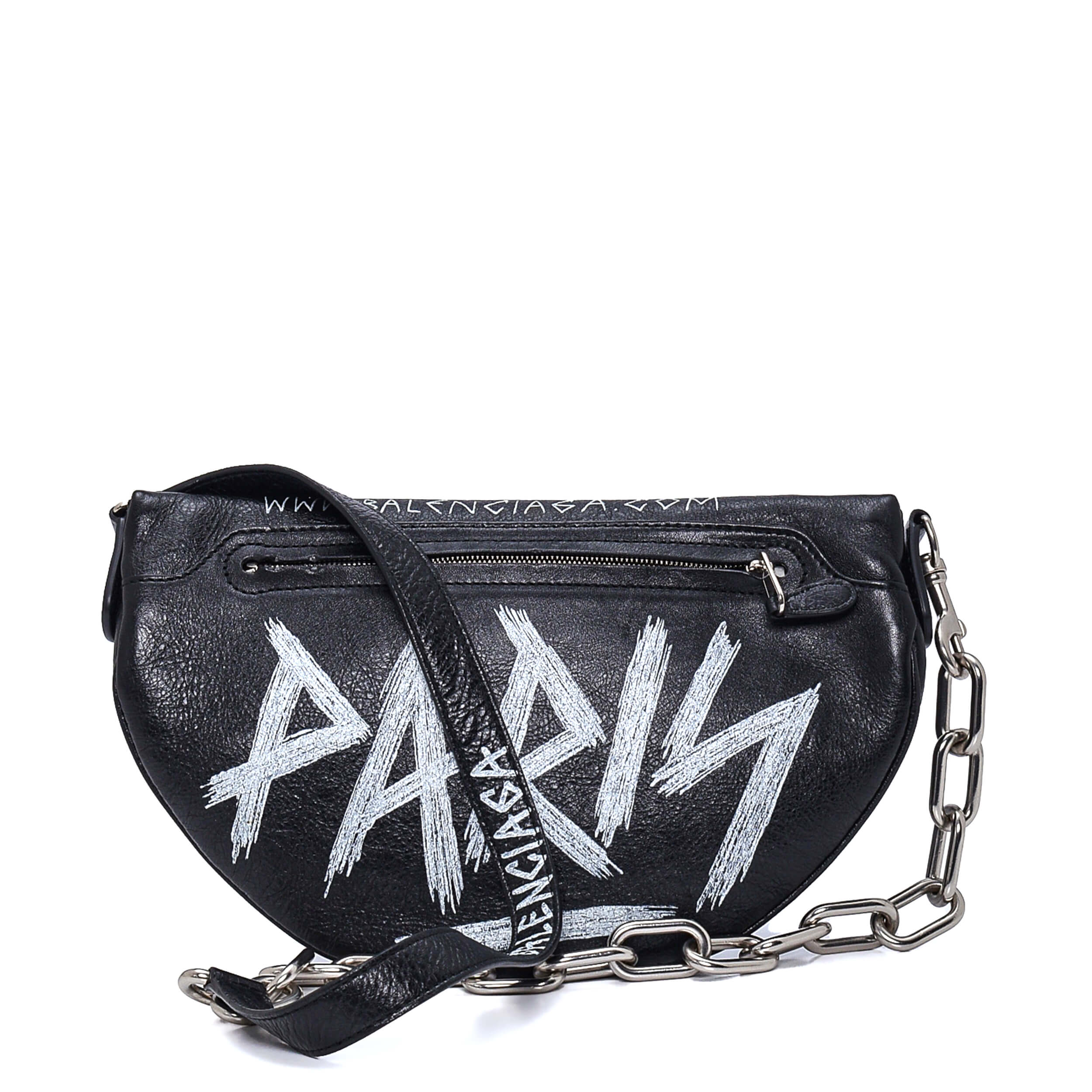 Balenciaga - Black Leather Graffiti Belt Bag